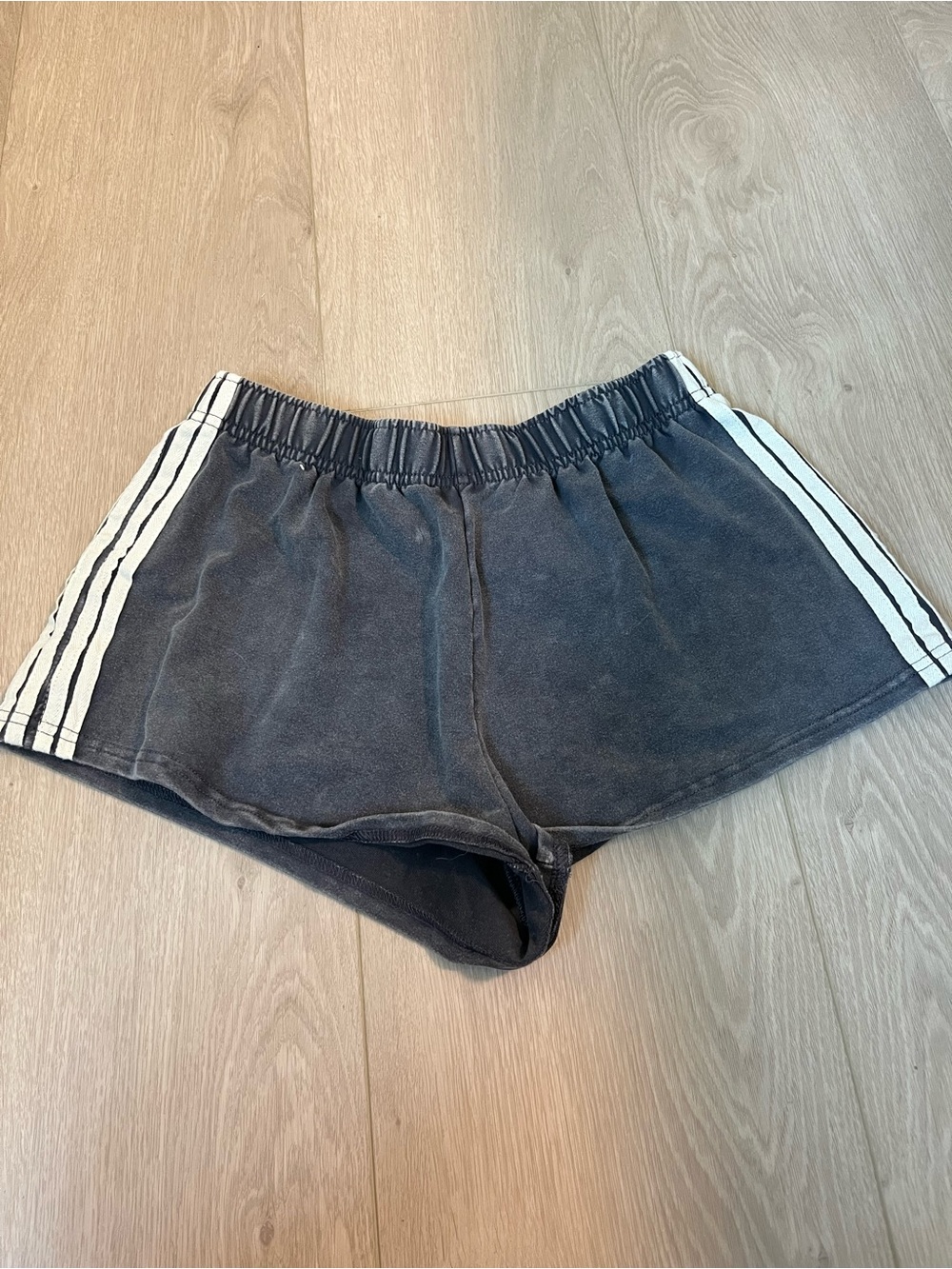 SHEIN Charcoal Gray Athletic Shorts with White Side Stripes